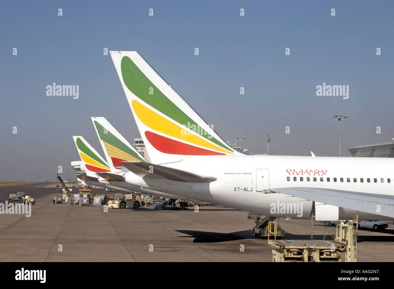 Ethiopian airlines Boeing 767 aircraft with colourful tail planes at