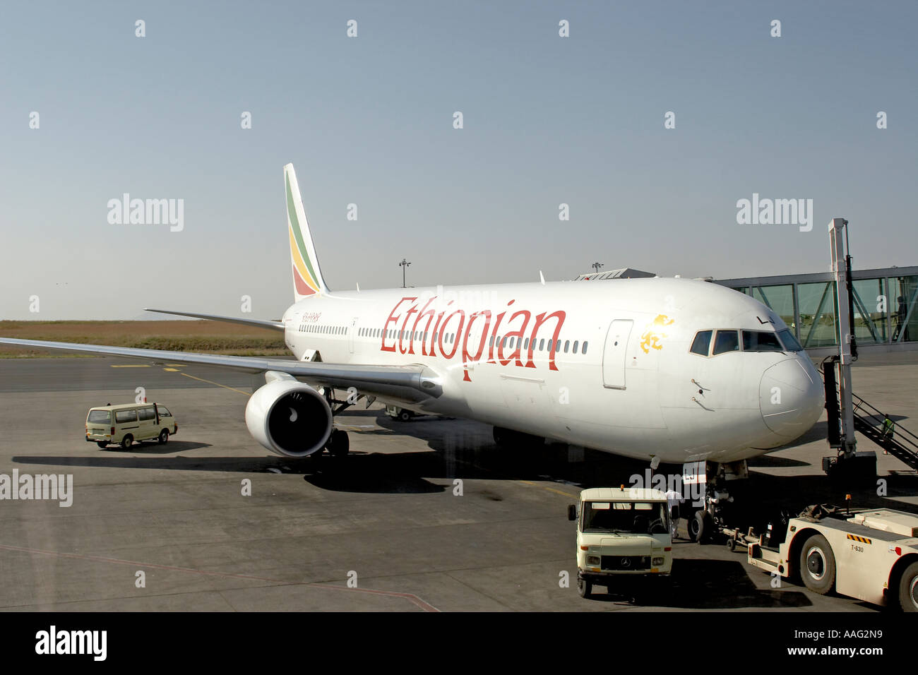 Ethiopian airlines Boeing 767 aircraft with colourful tail plane at