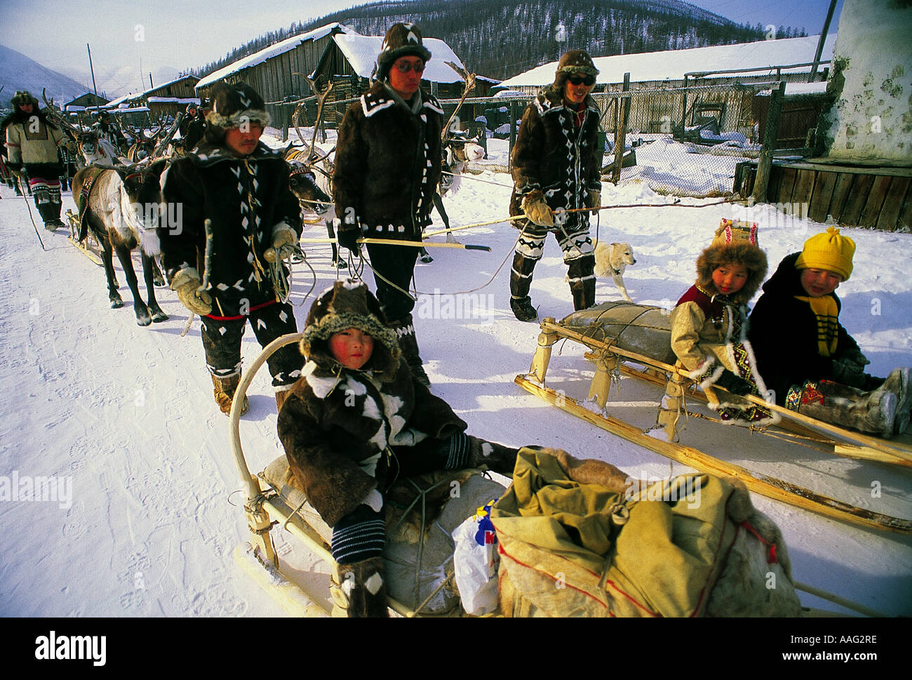 Evenk people joining a festival in Seben town, Yakutistan Siberia. Stock Photo