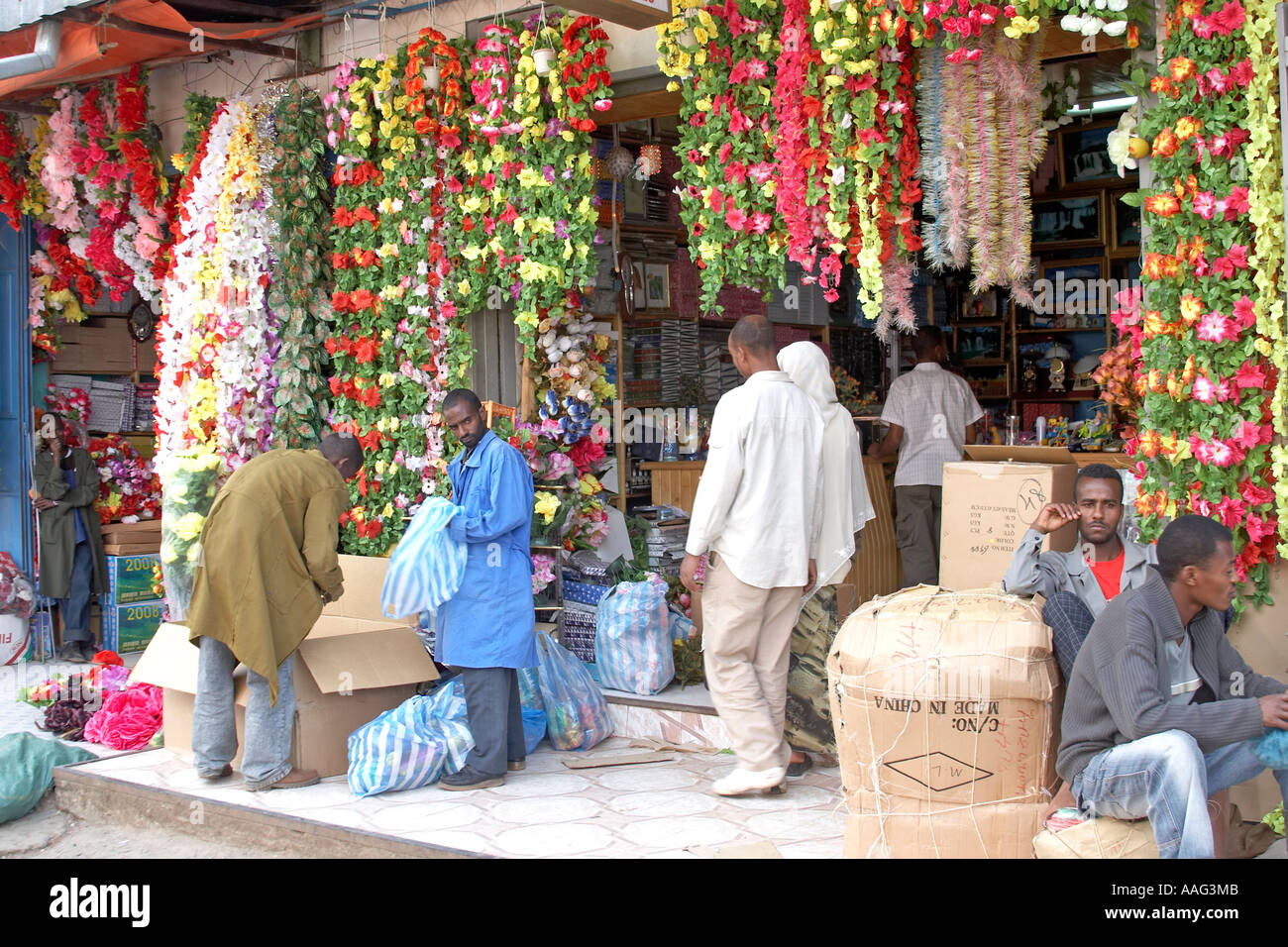Artificial flower shop in Addis Ketema Merkato largest open air Stock