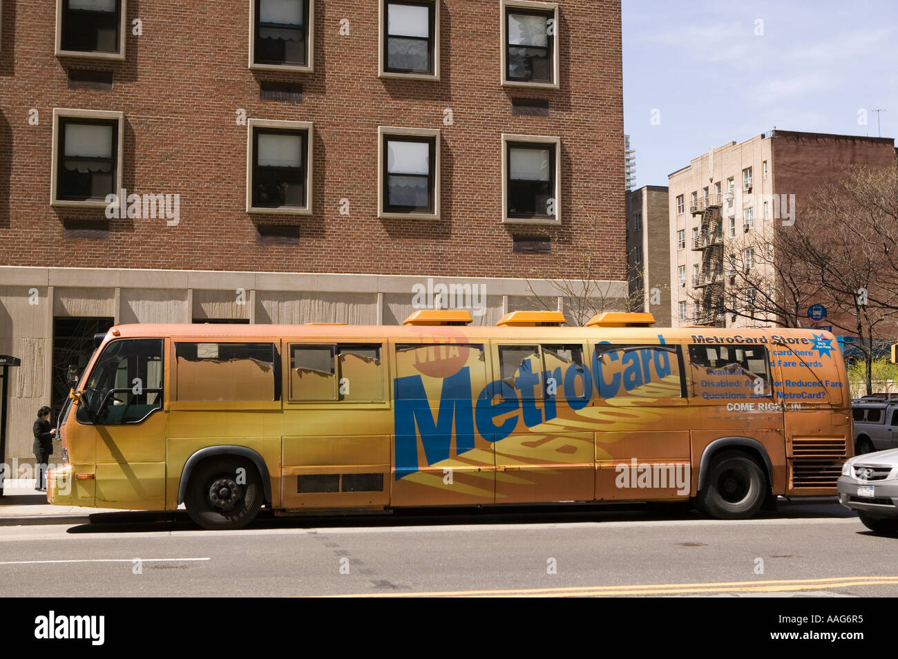 View of a Metrocard bus in New York City USA April 2006 Stock Photo