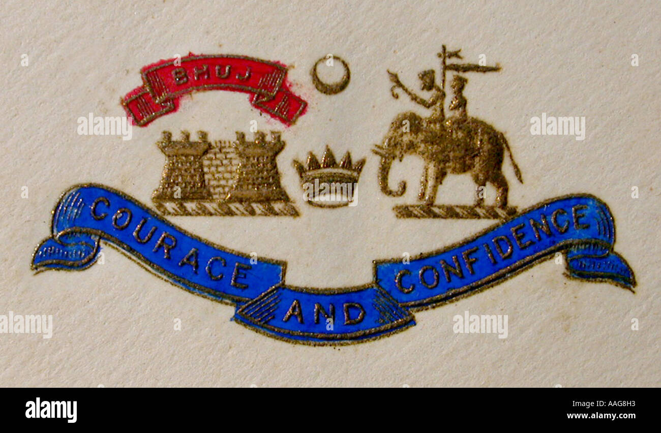 DDR78372 Coat of Arms Early 20th century Bhuj Kutch Gujarat India Stock Photo