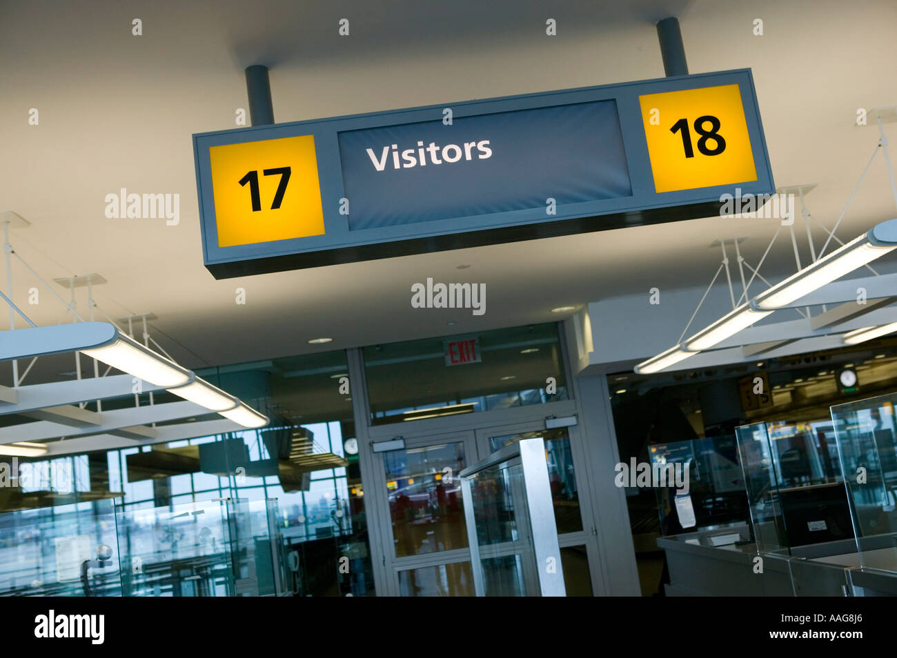 Passport control channels for arriving passengers at Terminal 4 of