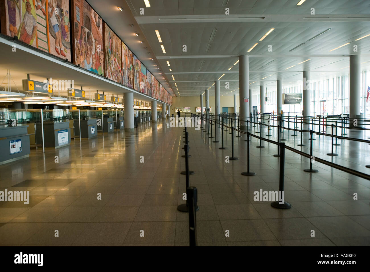 View of empty waiting lines before passport control at Terminal 4 of JFK airport in New York City USA April 2006 Stock Photo