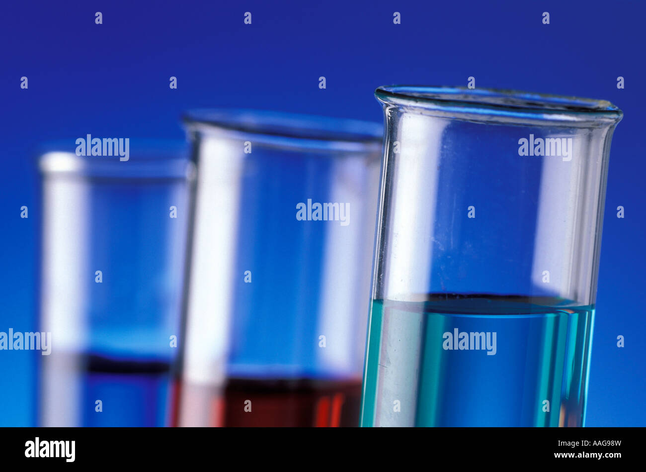 Laboratory flasks with coloured liquids Stock Photo Alamy