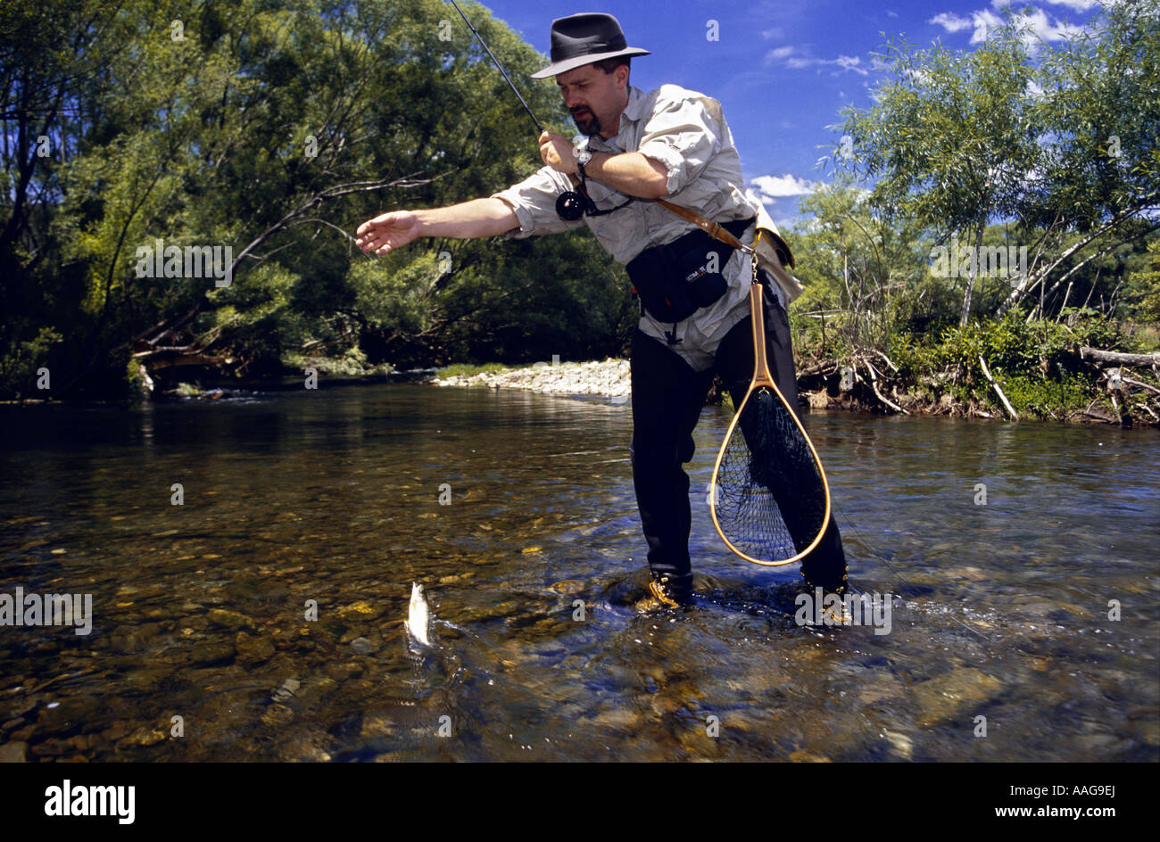 Fly fishing, Nariel Creek, near Corryong, NE , Victoria, Australia