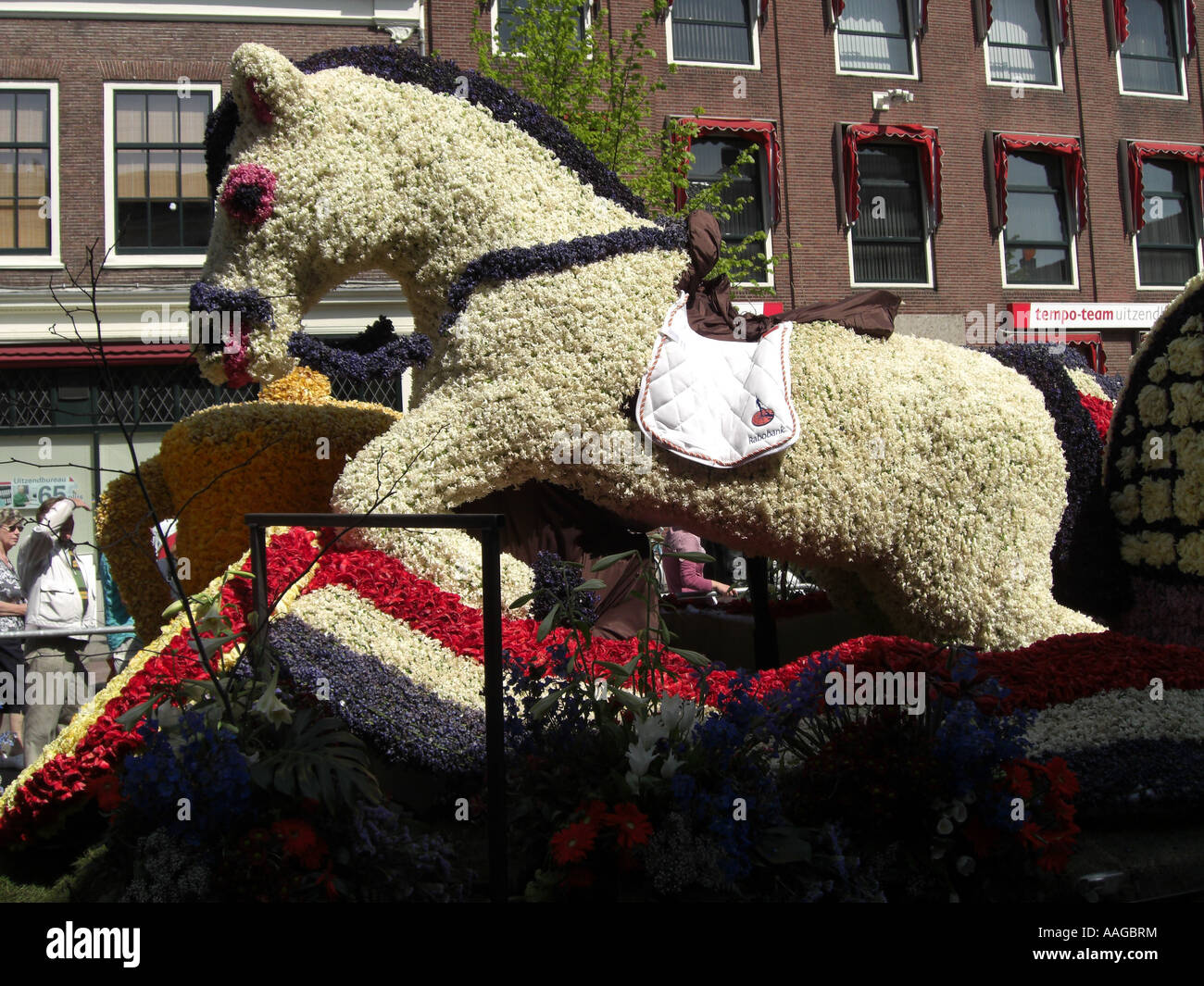 Horse float at the Haarlem Bloemencorso flower parade The Netherlands 2007 Stock Photo