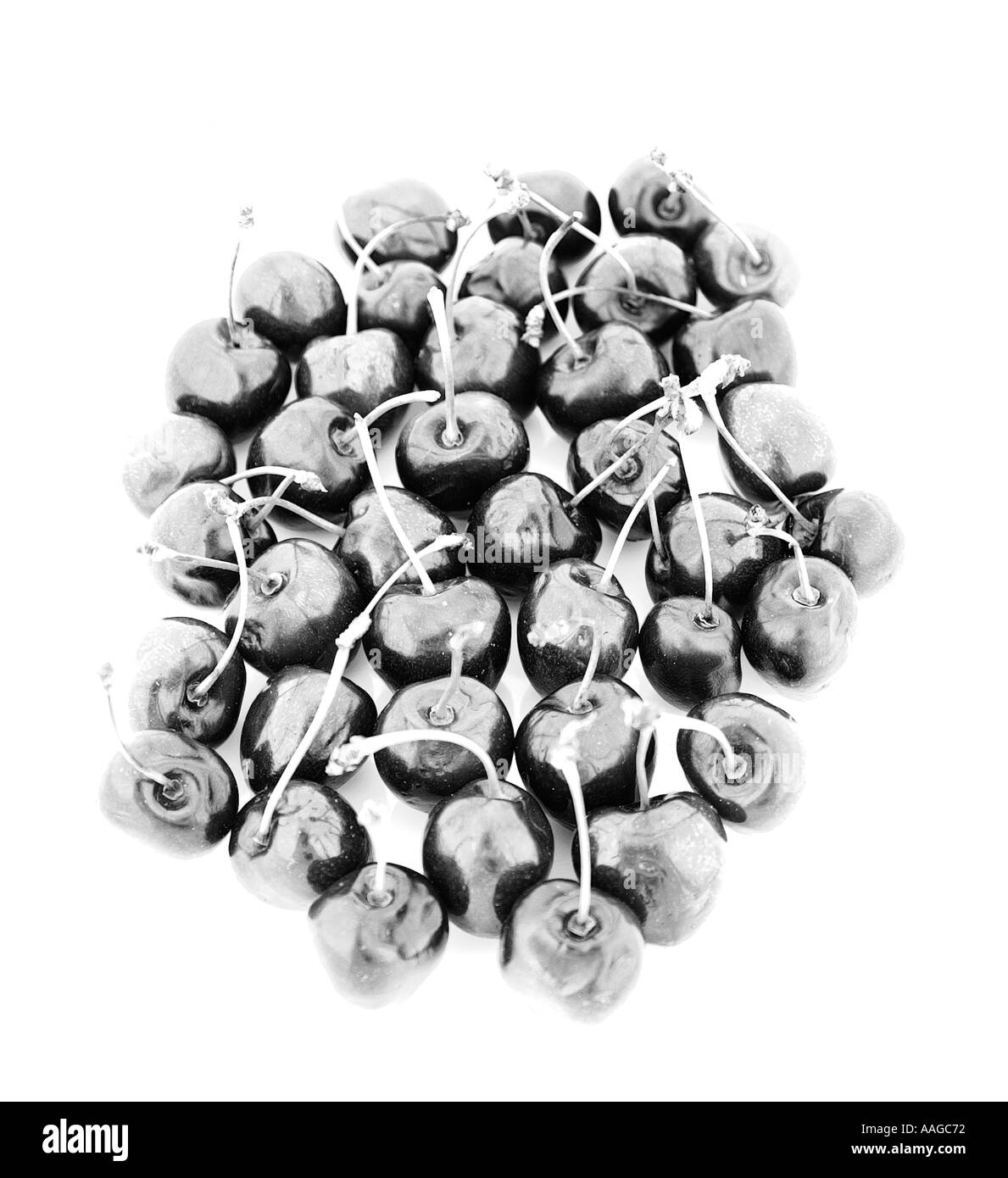 black and white pile of cherries Stock Photo