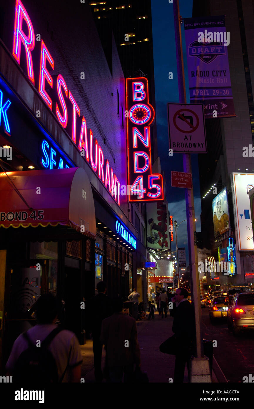 The Illuminated Sign For The Bond 45 Restaurant In Times Square Stock The illuminated sign for the bond 45 restaurant in times square stock