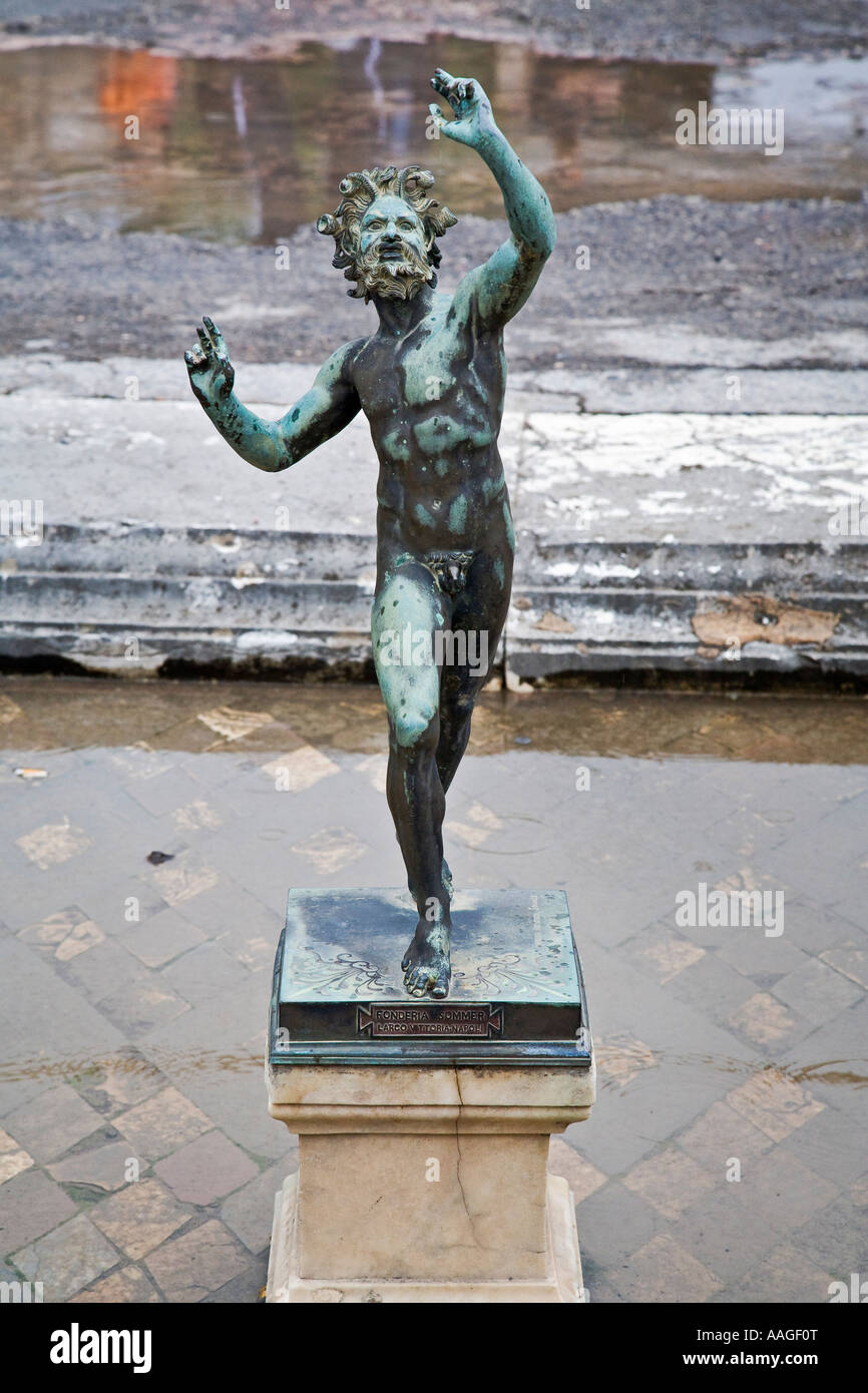 The Dancing Faun of Pompeii bronze statue Fonderia Sommer Larco Vittoria Ancient Pompei Napoli Italy Stock Photo