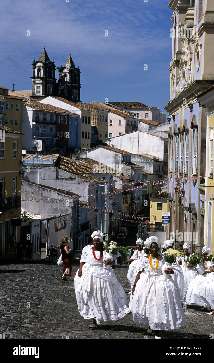 Brazilian girls in traditional dress Pelhourino Salvador Bahia Brazil Stock Photo
