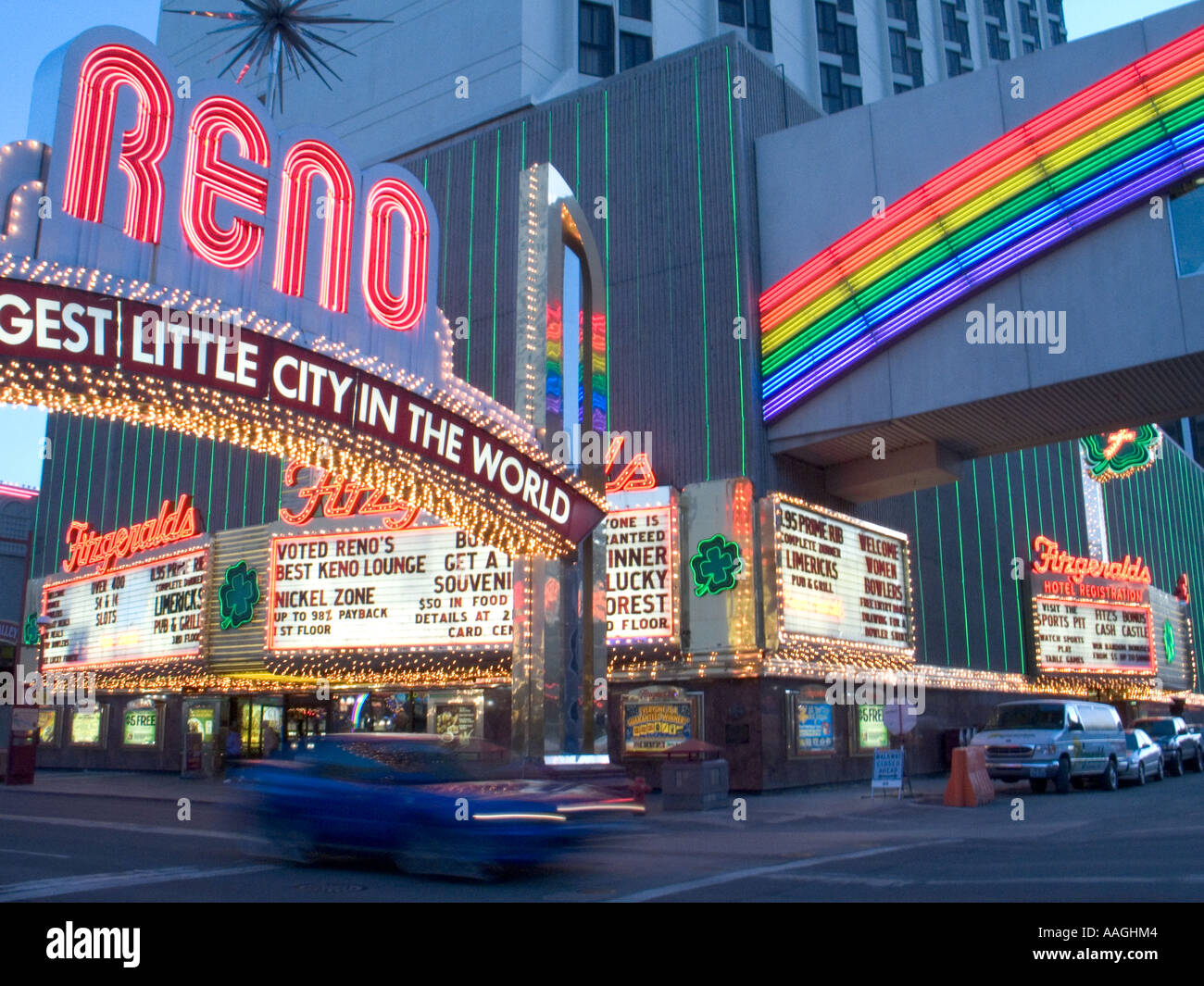 The neon lights and the famous sign in downtown Reno Nevada