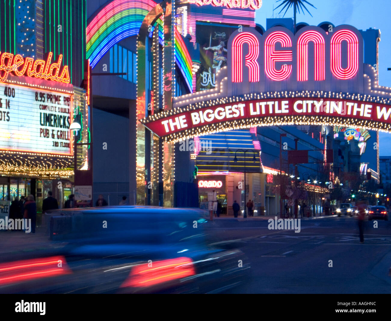 The neon signs lightup Virginia Street the main street through Reno
