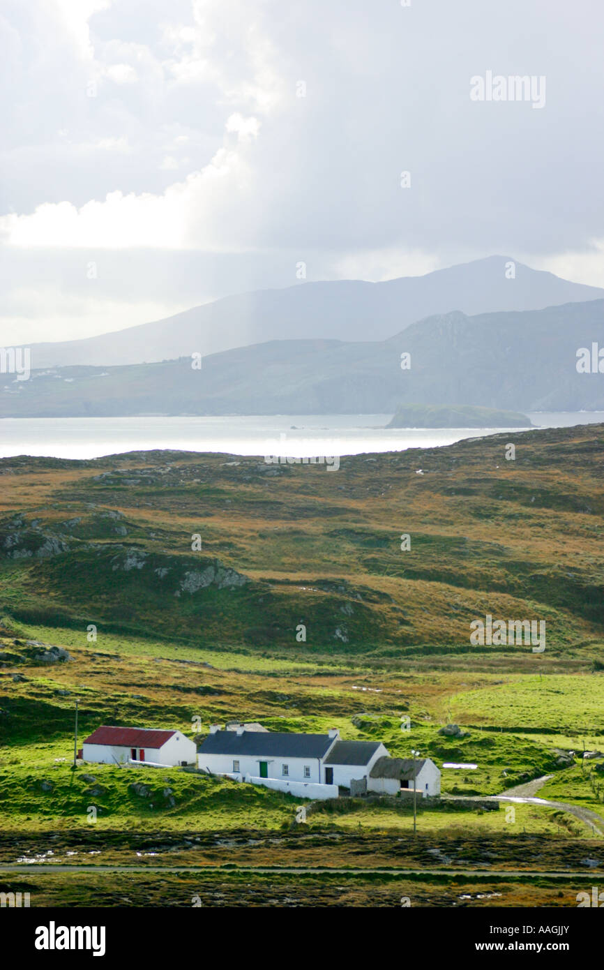 lonely farmhouse in the mountains near Malin Head in County Donegal in