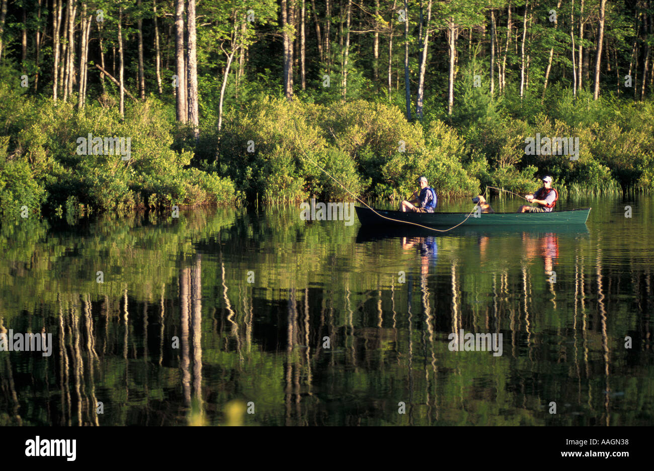 Freedom NH Fly fishing from a canoe in Trout Pond Part of future town