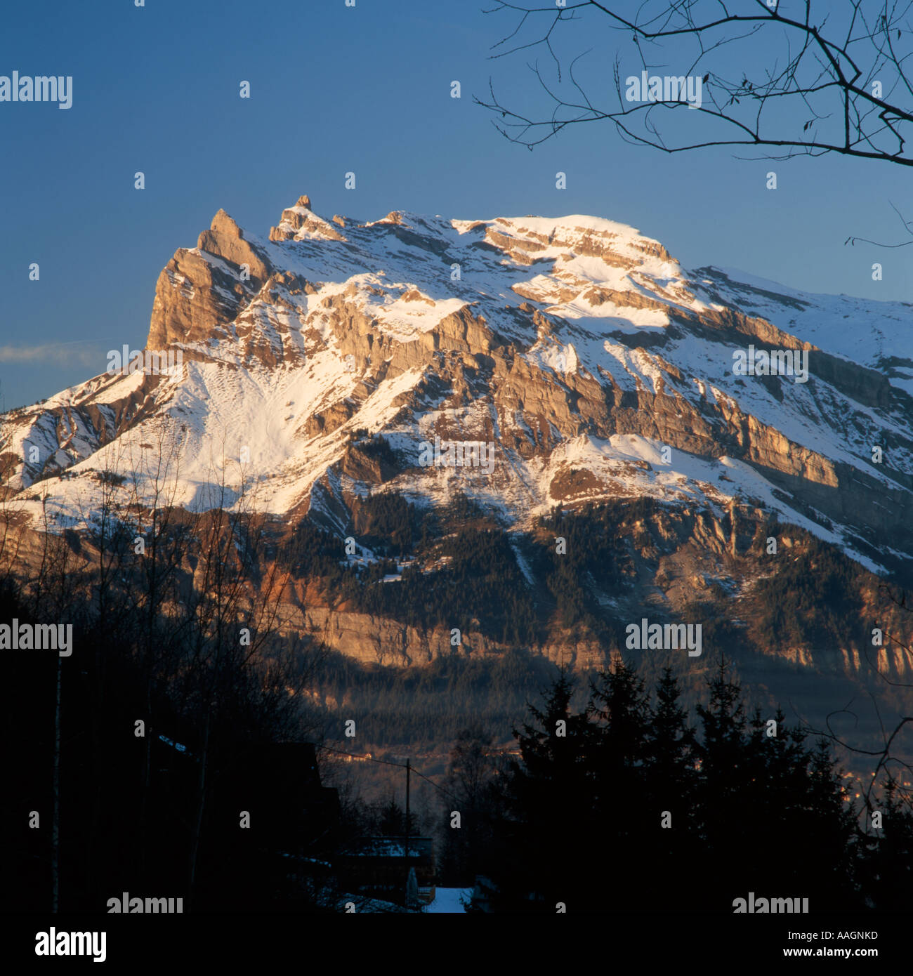 Mont Blanc from St Nicolas de Veroce Haute Savoie Rhone Alpes France Stock Photo