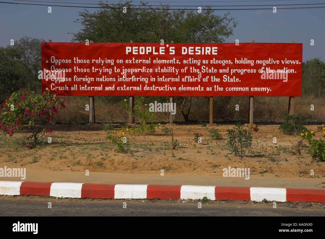 Myanmar Bagan street propaganda poster near the airport People s desire Stock Photo