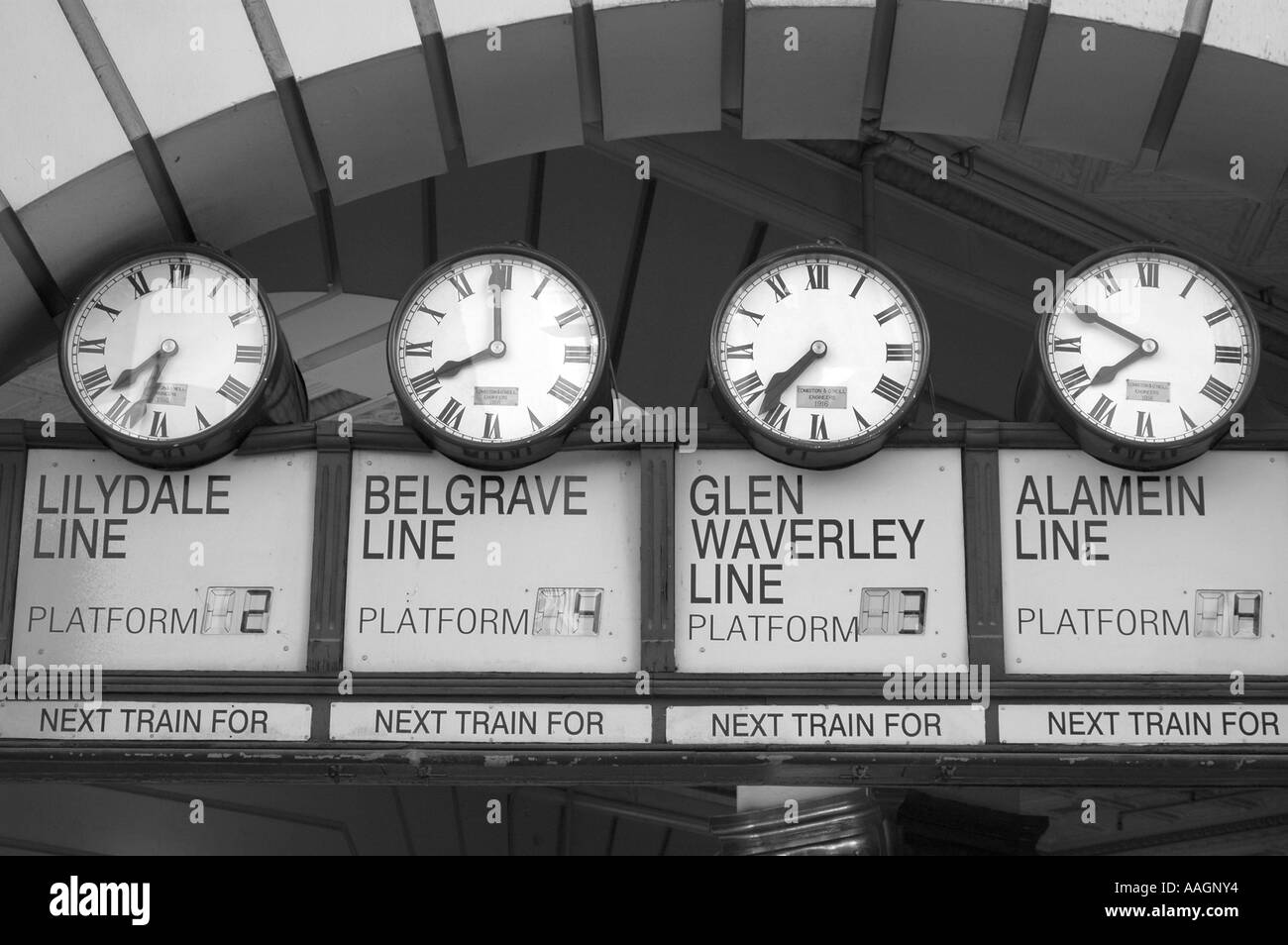 Flinders street station clocks Black and White Stock Photos & Images