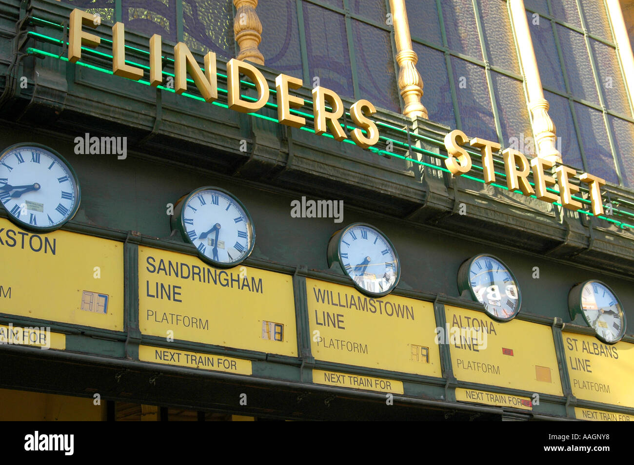 Flinders Street Station Clocks, Melbourne Australia Stock Photo