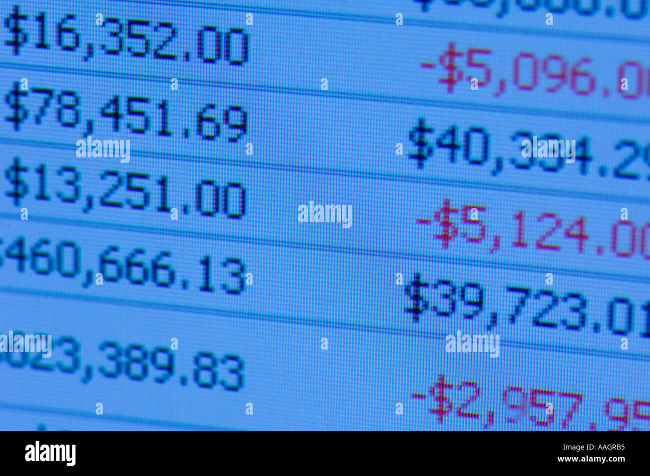 closeup of spreadsheet data on computer screen Stock Photo