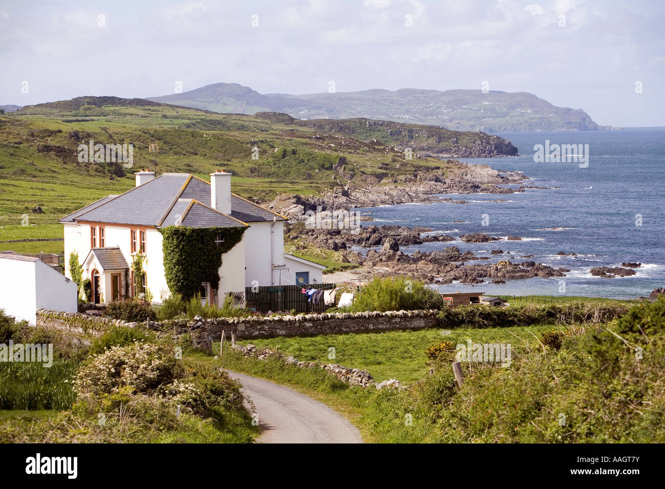 Ireland County Donegal Inishowen Peninsula seafront property on rocky
