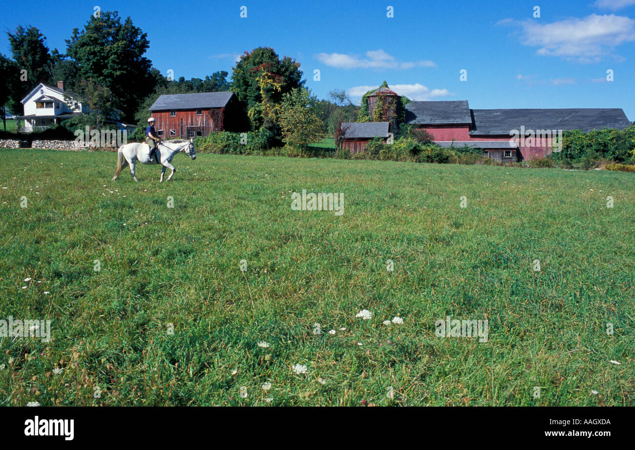 Kent CT A woman rides a horse on Skiff Mountain in the Litchfield Hills