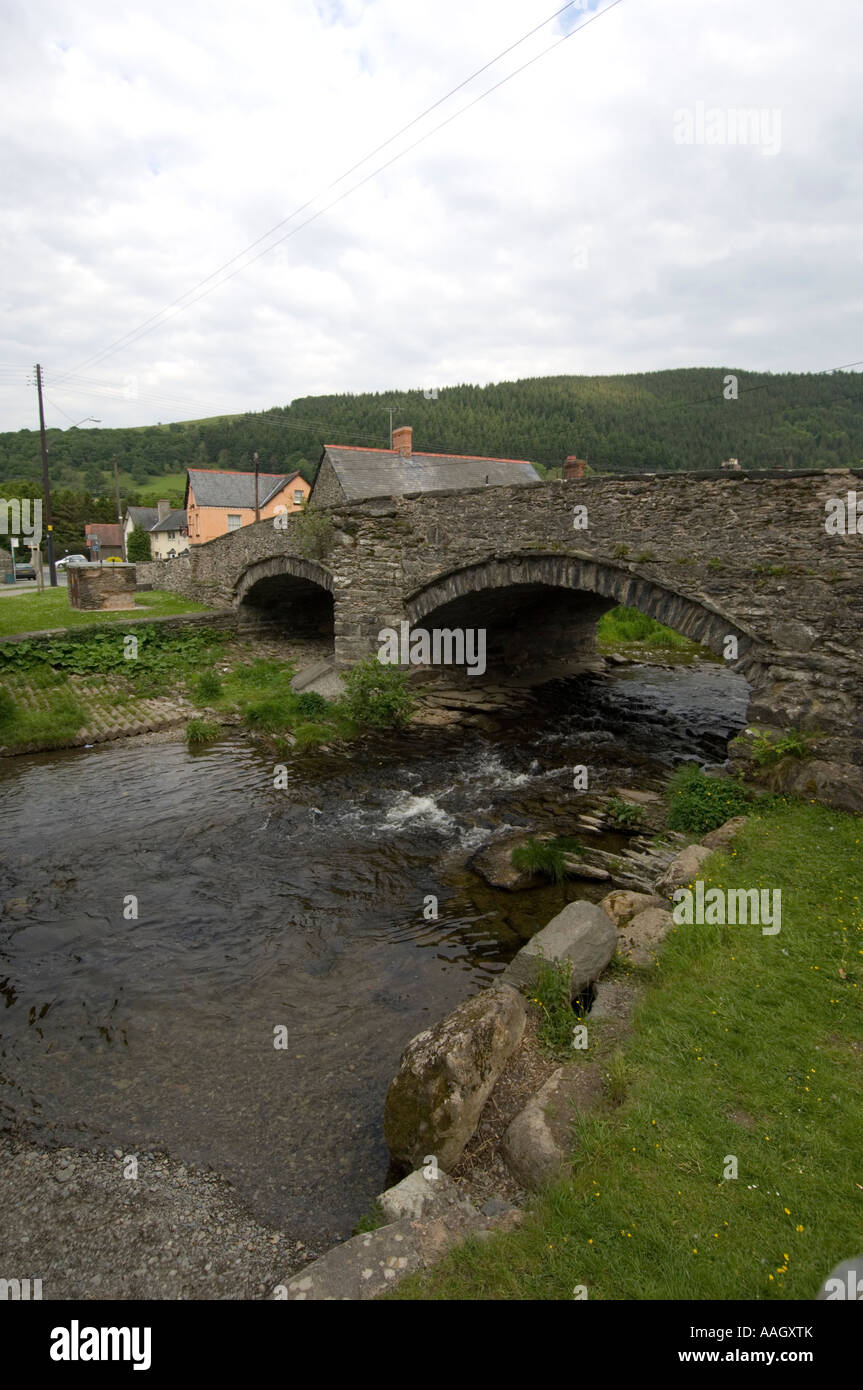 The old stone Bridge over the river Pennant at Llandrillo village