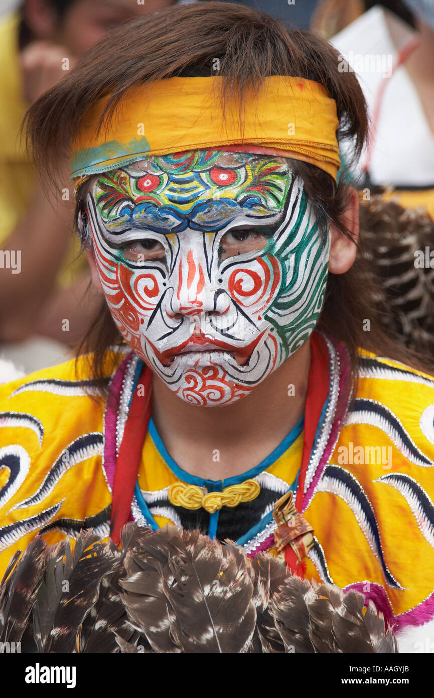 Boy Wearing Warrior Face Paint At Matsu Festival Stock Photo