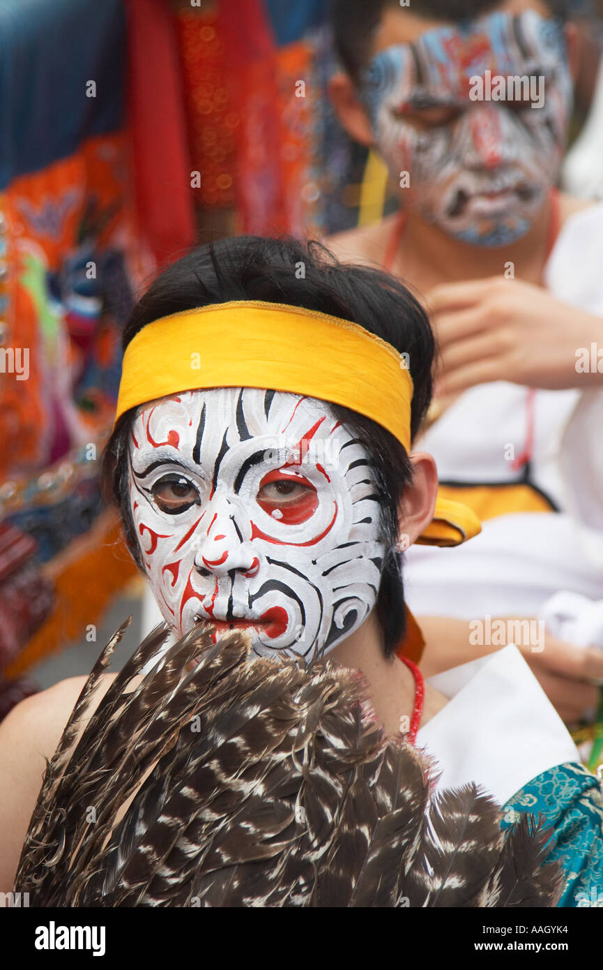 Boy Wearing Warrior Face Paint At Matsu Festival Stock Photo