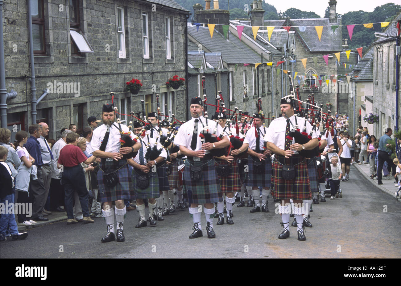 Langholm Common Riding pipers in Kirk Wynd Stock Photo