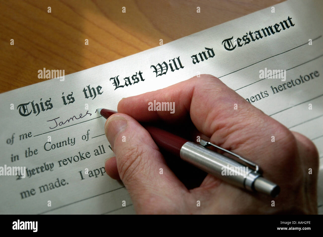 Writing a last will and testament Stock Photo