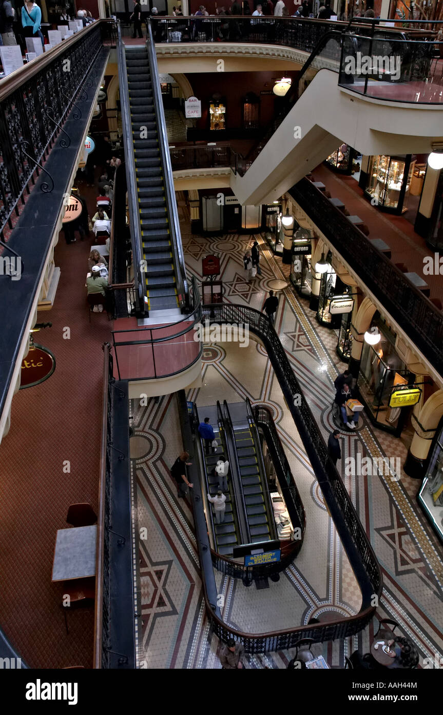 Unique perspective multi level view of QVB showing patrons and escalators Stock Photo