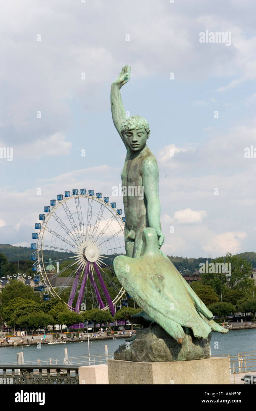 Ganymed statue of Hermann Hubacher Bürkli Square Lake Zurich Zurich Canton Zurich Switzerland Stock Photo