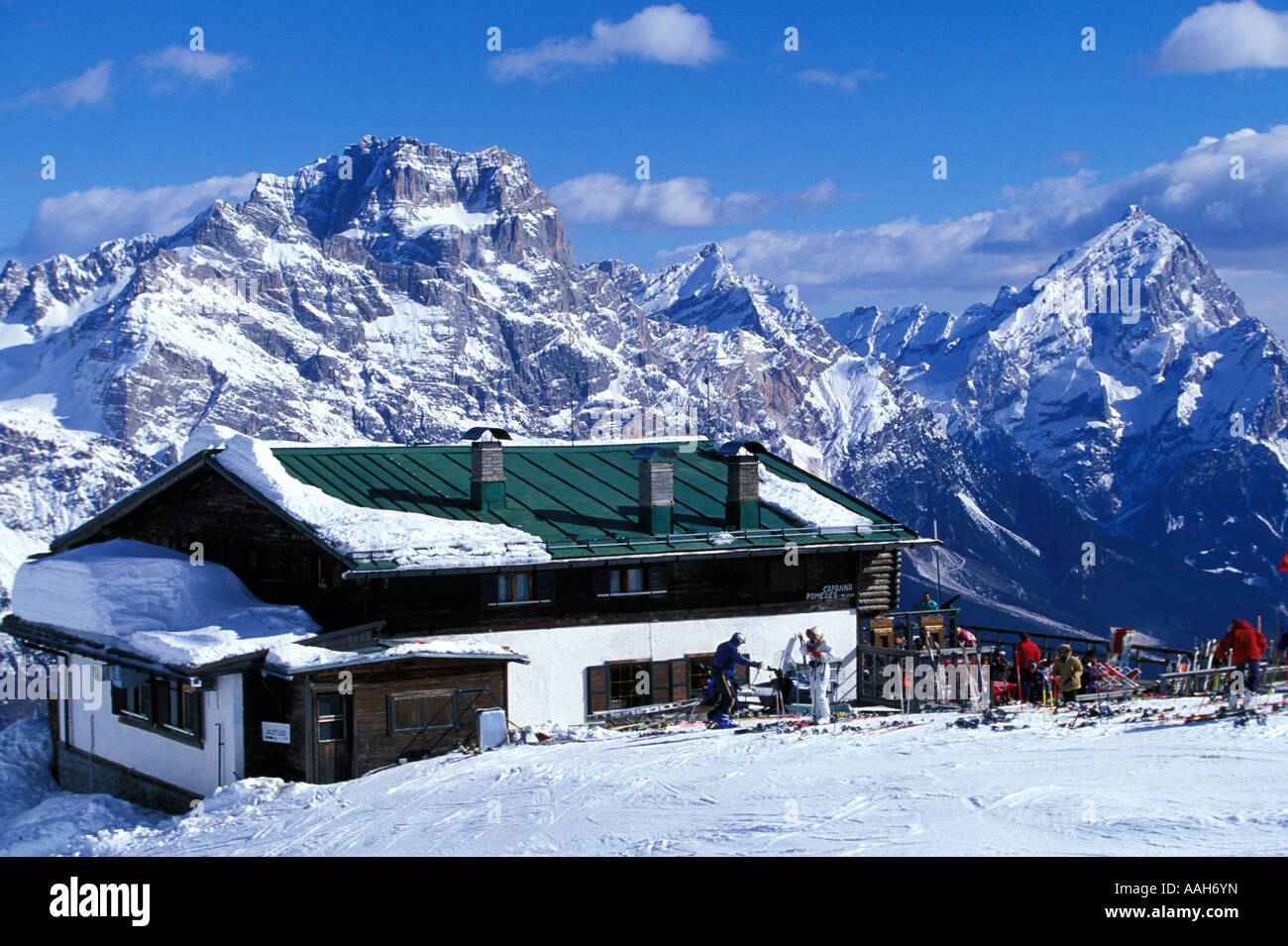 Ski hut Rifugio Pomedes Tofane Cortina d Ampezzo Dolomites Veneto Italy Stock Photo