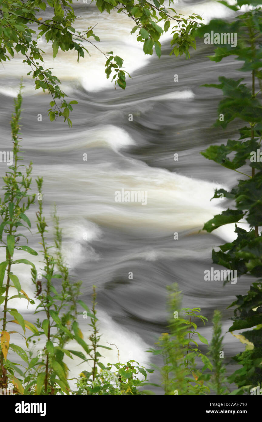 Water In River Flowing With Pretty Motion Blur And Trees Framing Stock Photo
