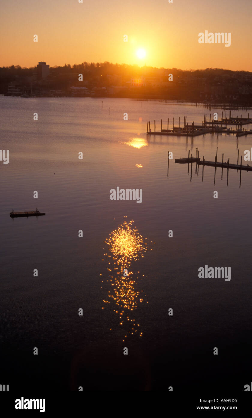 View of jetty into the Navesink River Red Bank New Jersey Stock Photo