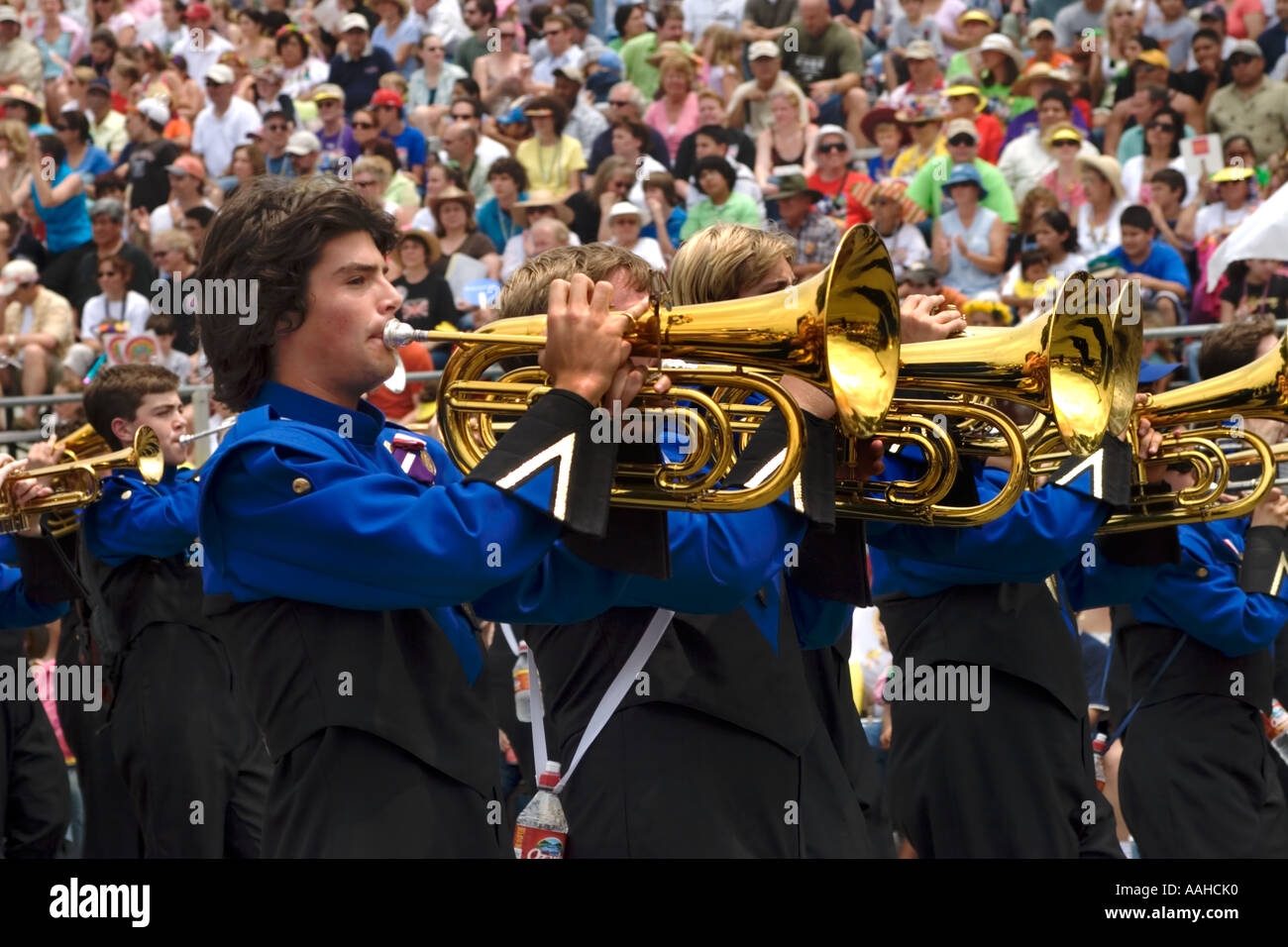 Band french horn marching parade Fiesta Stock Photo Alamy