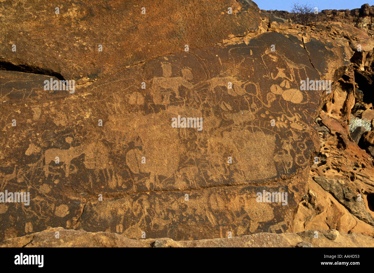 Rock engraving made by San people or Bushmen Twfelfontein National Monument Damaraland northern Namibia Africa Stock Photo