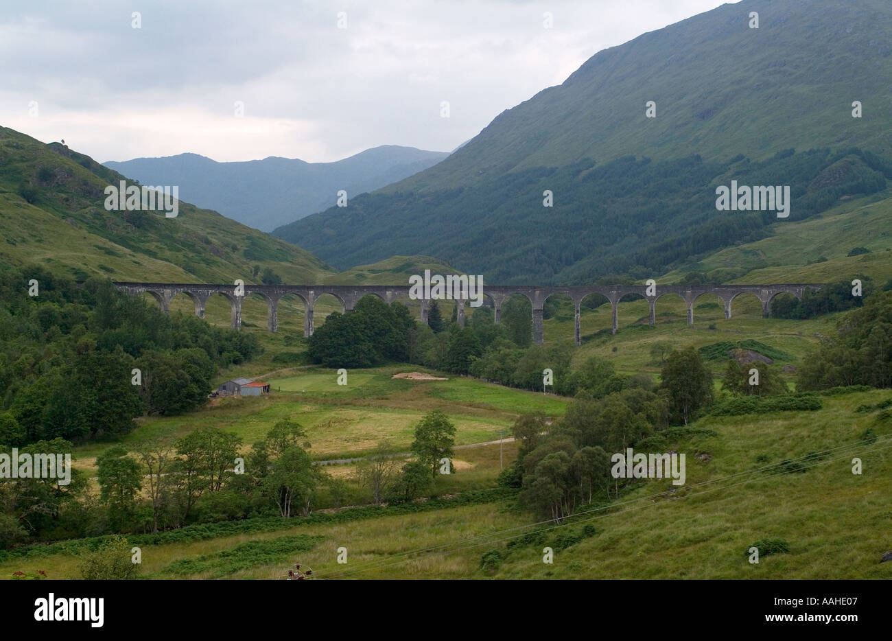 The Glenfinnan viaduct in Scotland made famous by the Harry Potter