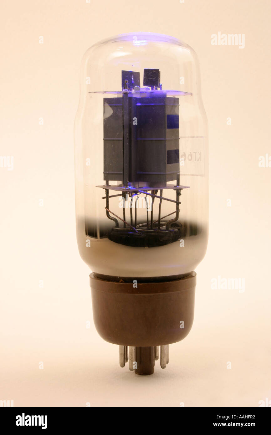 An old KT66 electronic audio output valve. Stock Photo
