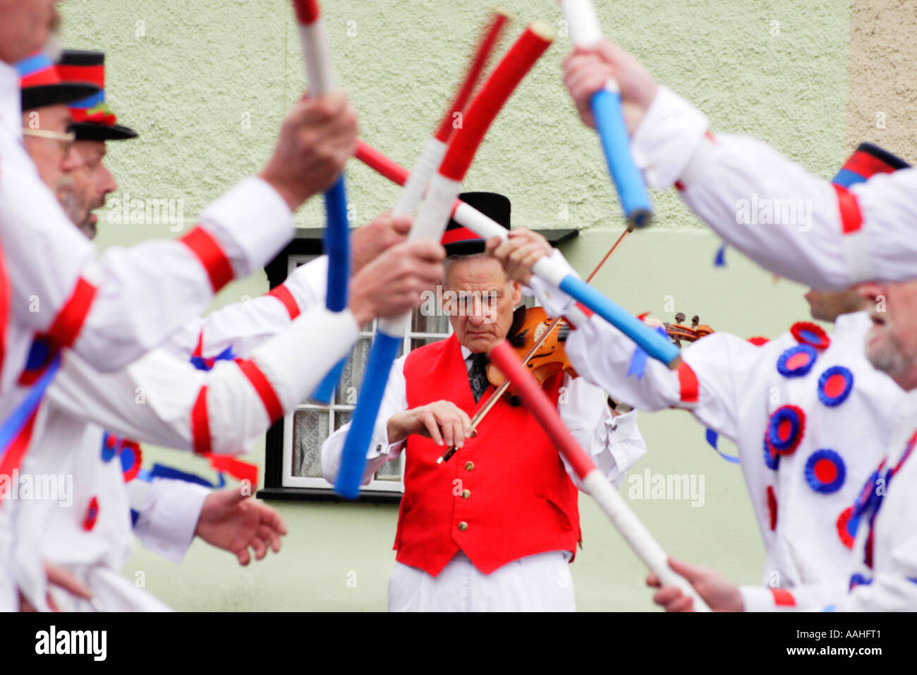 The Milton Morris Dancers and Fiddle Player Stock Photo
