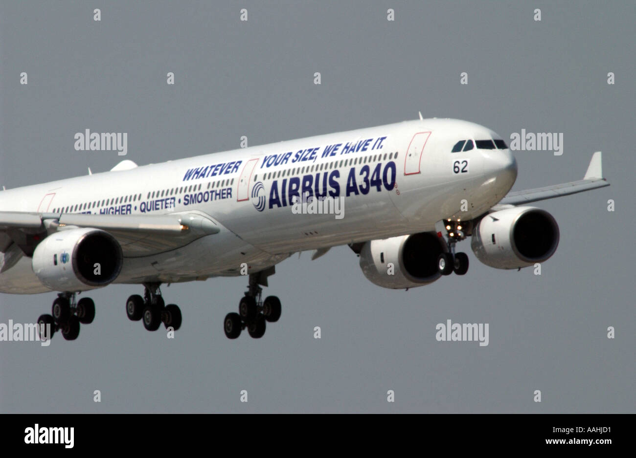 Airbus A340 600 lands at the Farnborough Air Show Hampshire England United Kingdom Stock Photo
