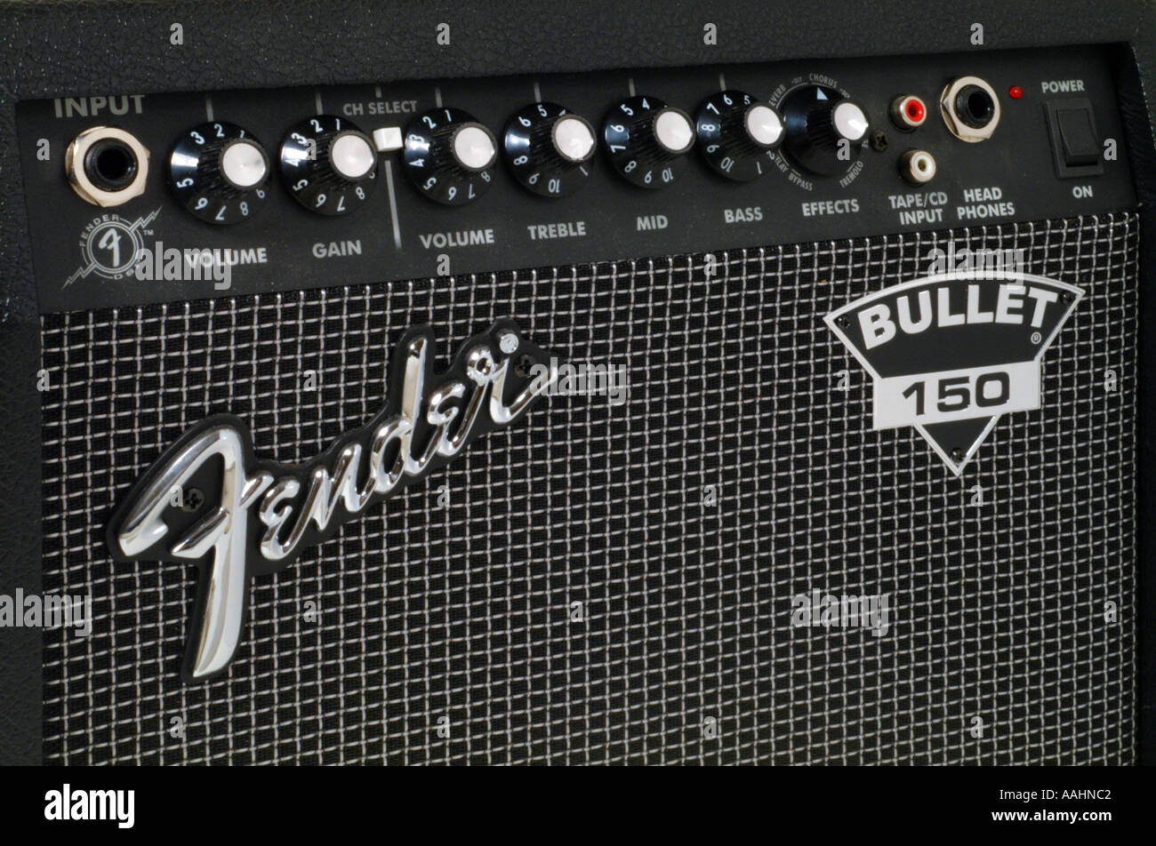 Fender amplifier logo chrome italic script on black cloth plus control ...