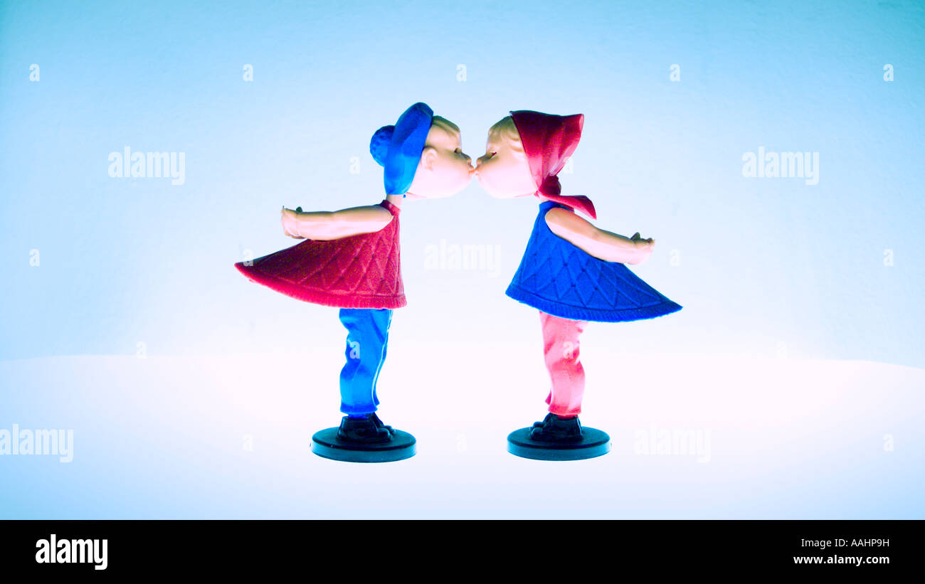 Two plastic figures kissing Stock Photo