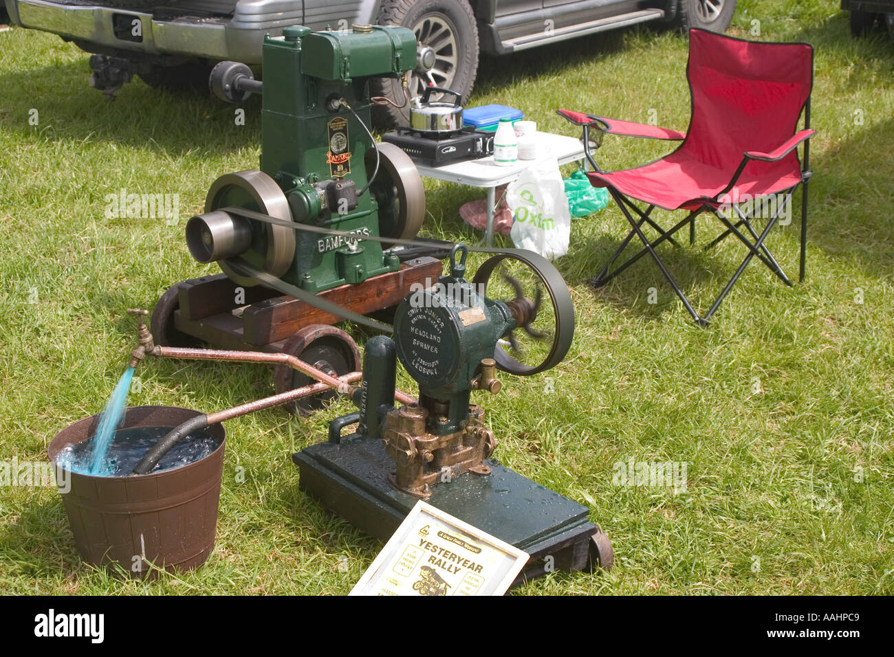 Bamfords staic engine driving water pump at vintage rally Stock Photo