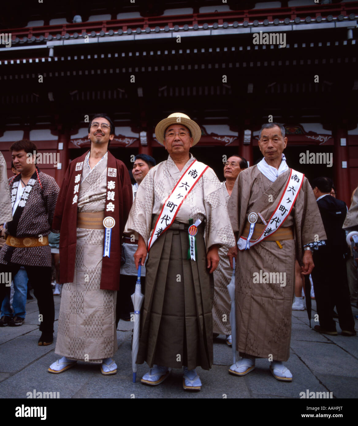 Festival elders at Tokyo's Sanja Matsuri held at Senso-ji Temple ( Asakusa Kannon ) Stock Photo