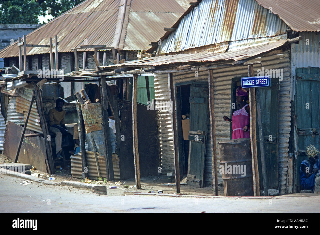 Buckle Street shanty buildings in Banjul The Gambia West Africa JMH0674 Stock Photo