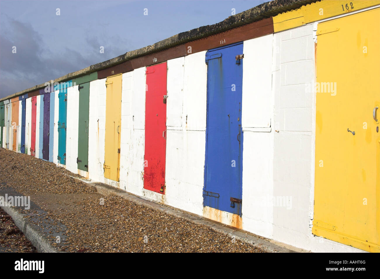 Colourful doors of beach huts at Brightlingsea Essex Stock Photo Alamy