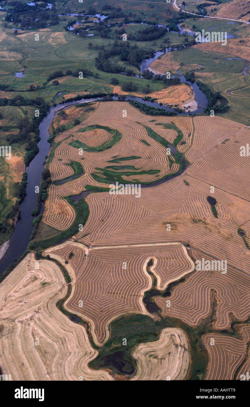 Aerial ploughed fields Australia Stock Photo