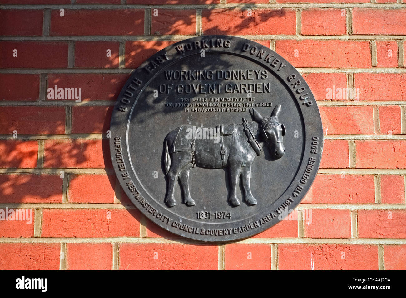 Working Donkeys of Covent Garden Plaque London England UK Stock Photo